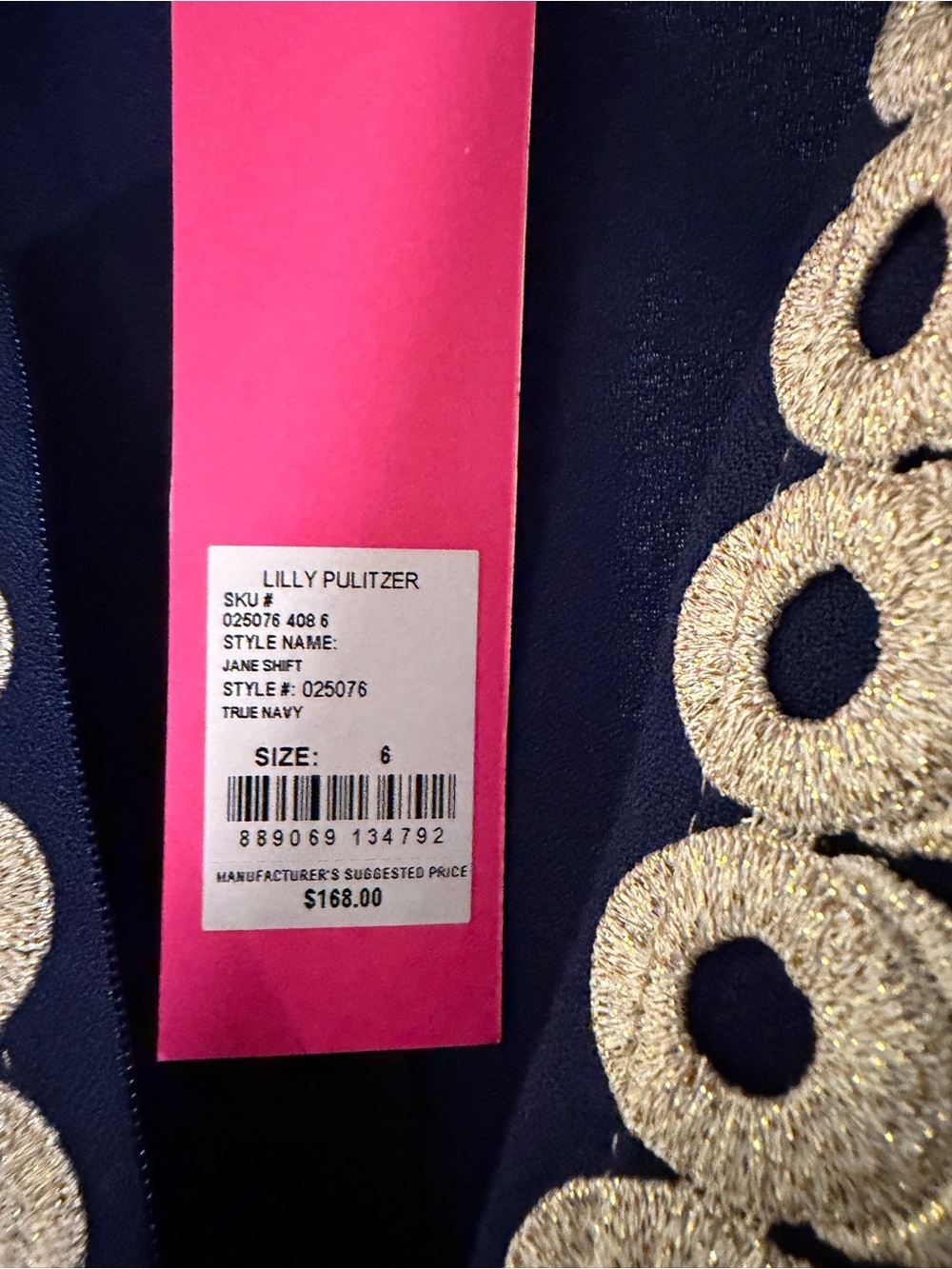 NWT Lilly Pulitzer| Jane Shift Navy Embellished V-Neck Zip Vacation Dress | Sz 6 - Picture 7 of 11